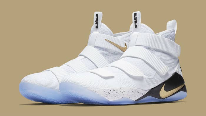 Nike LeBron Soldier 11 White Gold Black Release Date Main 897644 101