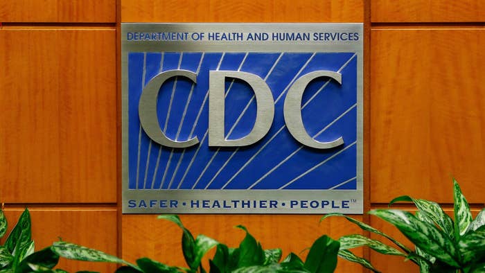A podium with the logo for the Centers for Disease Control and Prevention