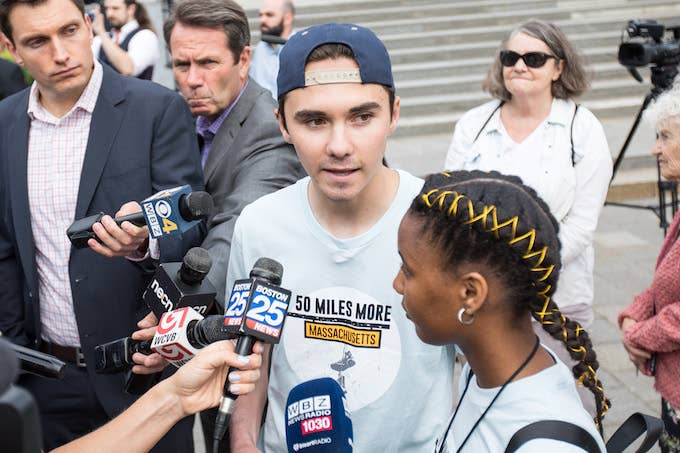 David Hogg at a march in Massachusetts