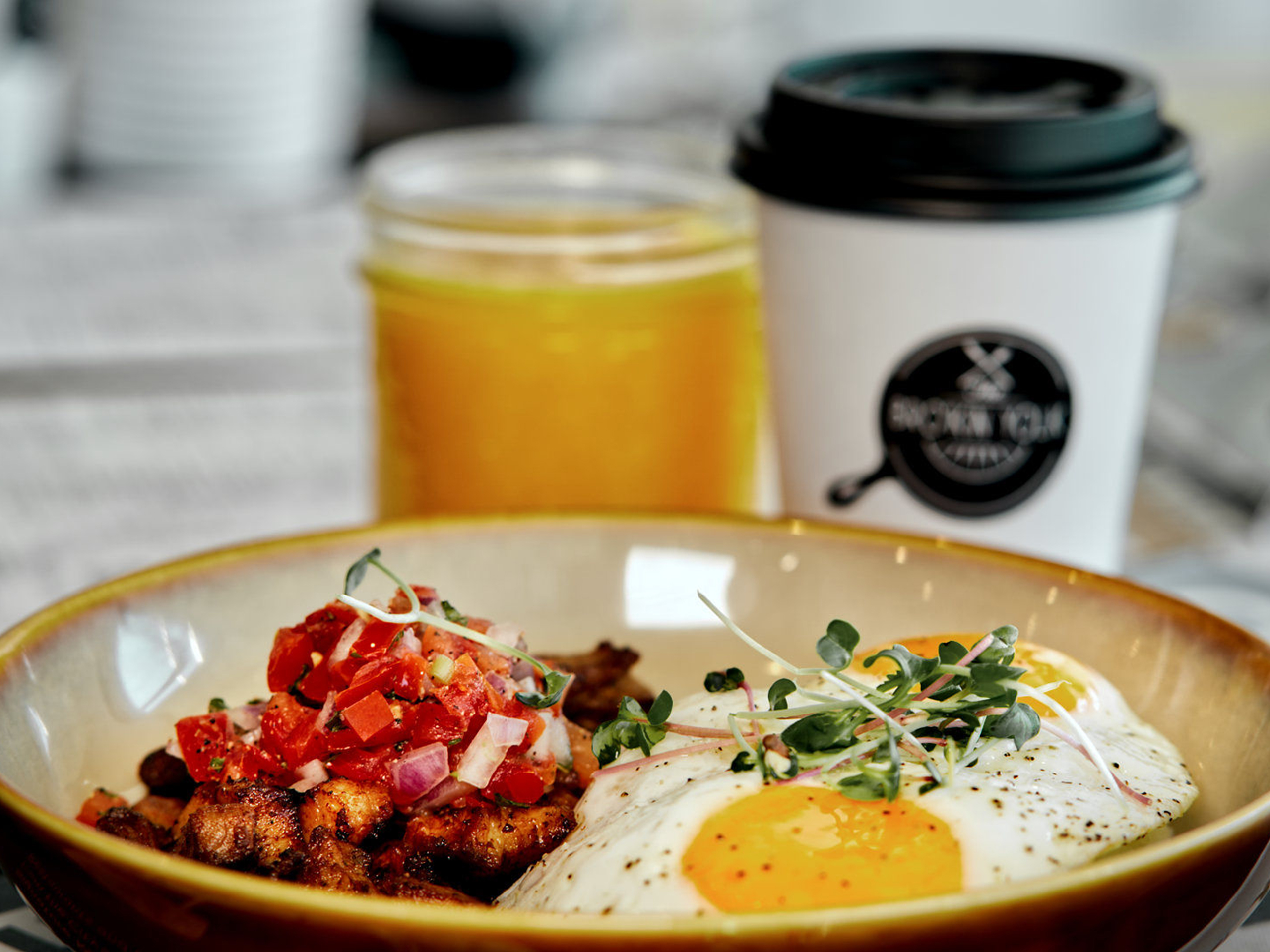 Bro&#x27;Kin Yolk&#x27;s delicious breakfast with a sunny-side up egg