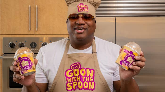E-40 poses with Chicken &amp; Waffles flavor ice cream.