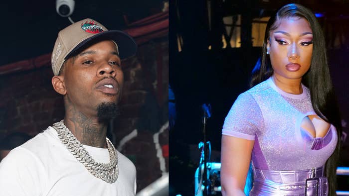 Tory Lanez and Megan Thee Stallion are seen in separate photos