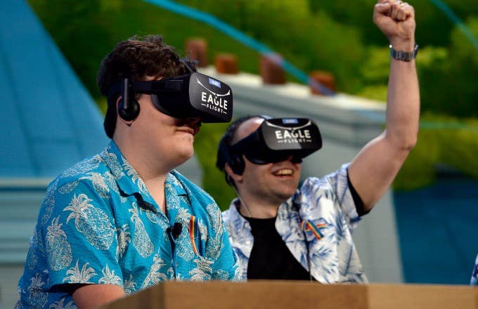 Oculus Rift founder Palmer Luckey shows off his product.