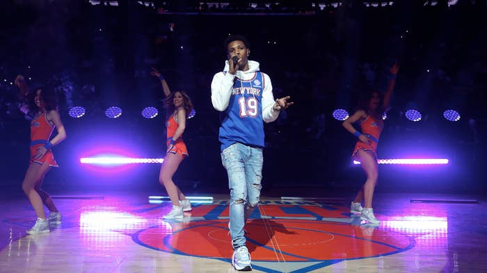 Rapper, A Boogie wit da Hoodie performs during halftime