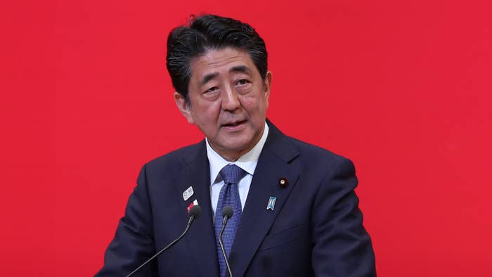Japanese Prime Minister Shinzo Abe speaks during a ceremony