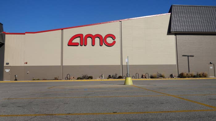 An empty AMC Theatre parking lot in Harwood Heights, Illinois.