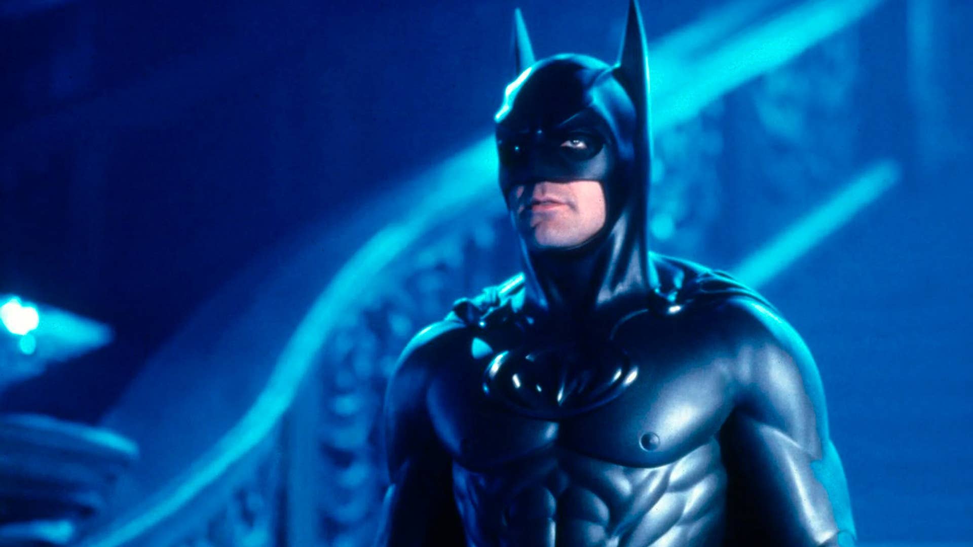 Batman is seen with a nipple suit