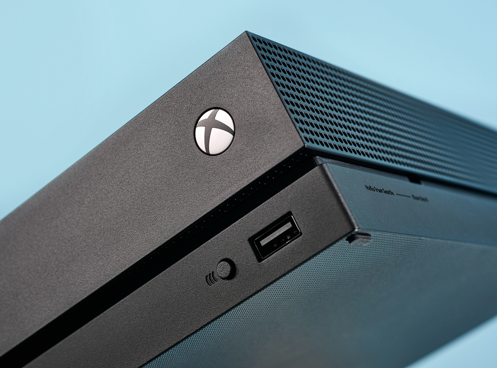Detail of a Microsoft Xbox One X home console