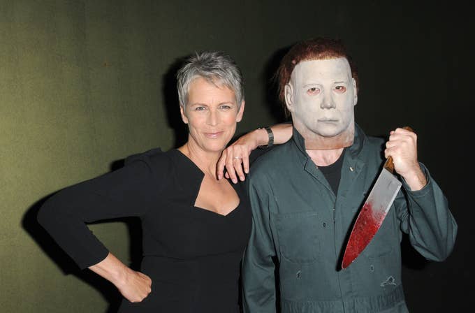 Jamie Lee Curtis with Michael Myers at the sCare Foundation's 1st Annual Halloween Launch Benefit