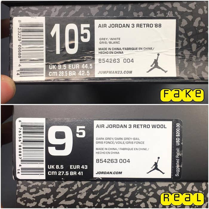Wool Air Jordan 3 Real Fake Legit Check Box Tag