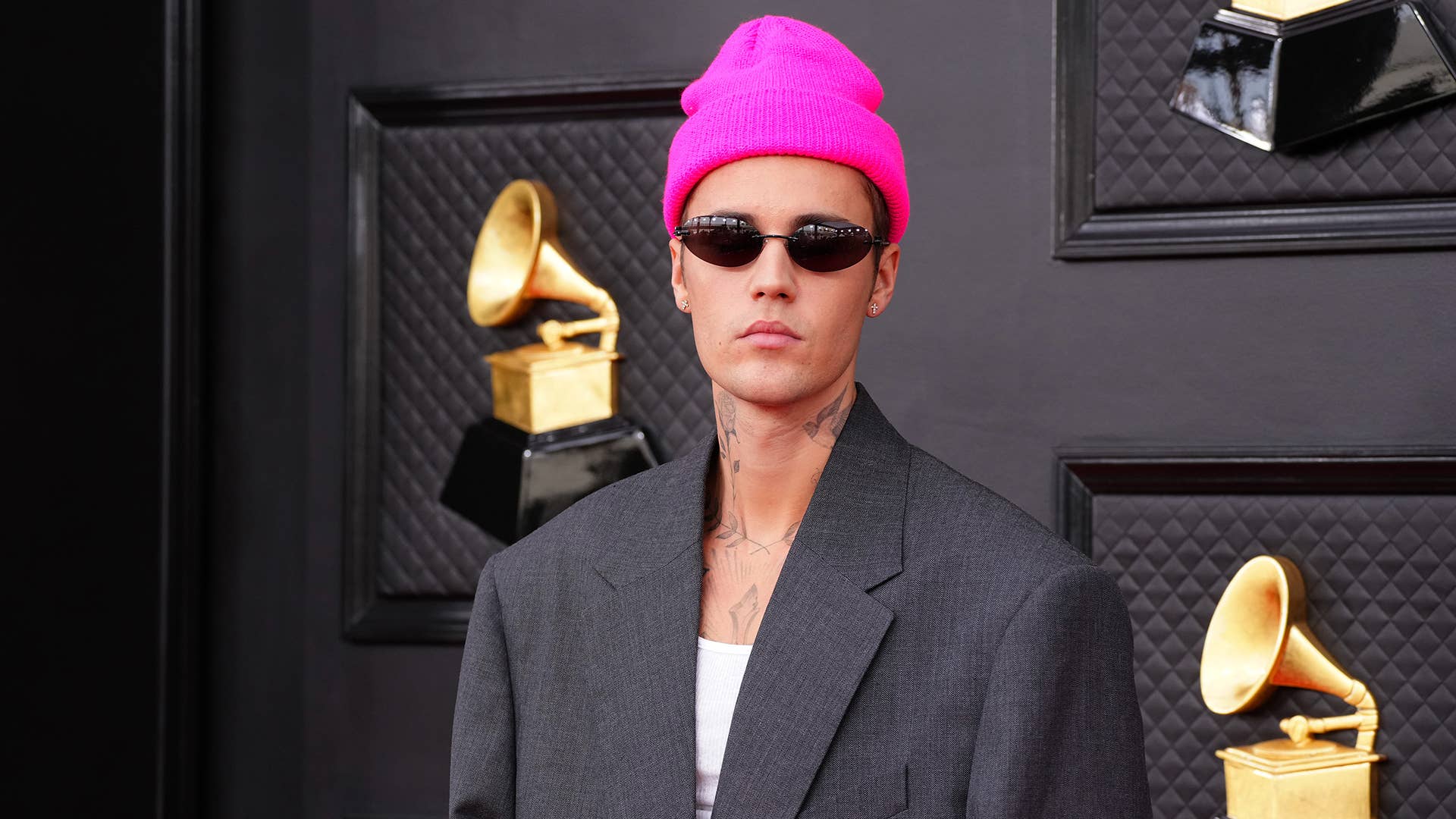 Justin Bieber attends the 64th Annual GRAMMY Awards at MGM Grand Garden Arena