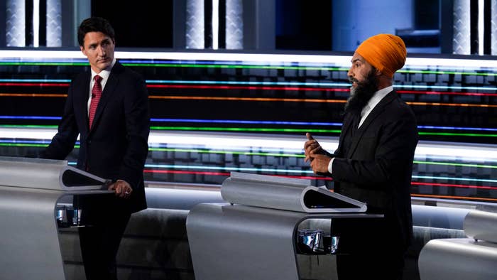 Justin Trudeau and Jagmeet Singh at the 2021 English language debate.