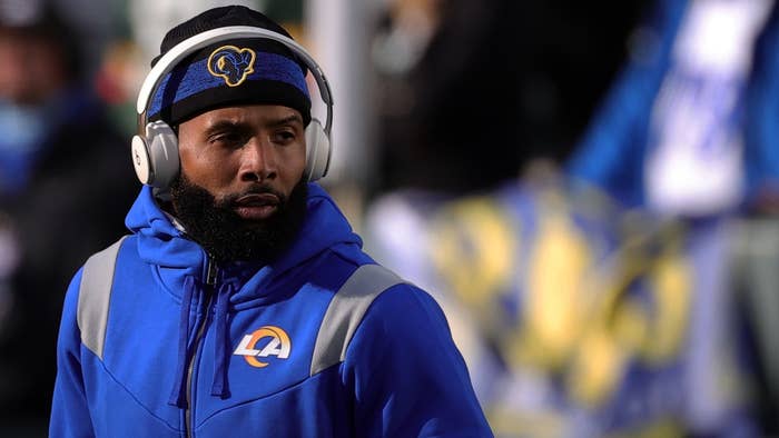 Odell Beckham Jr spotted warming up prior to game as a member of the Rams.
