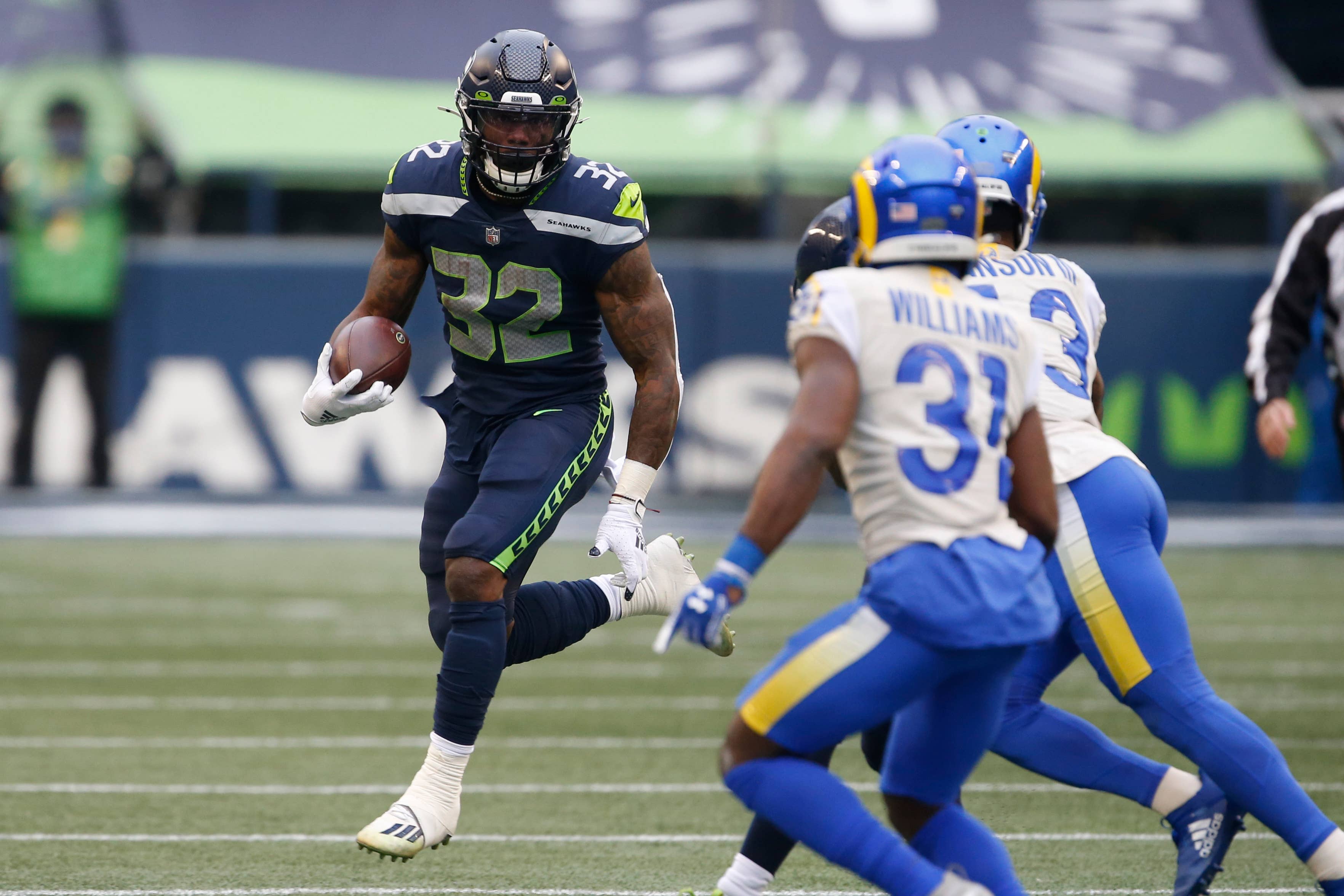 Chris Carson Seahawks Rams 2021