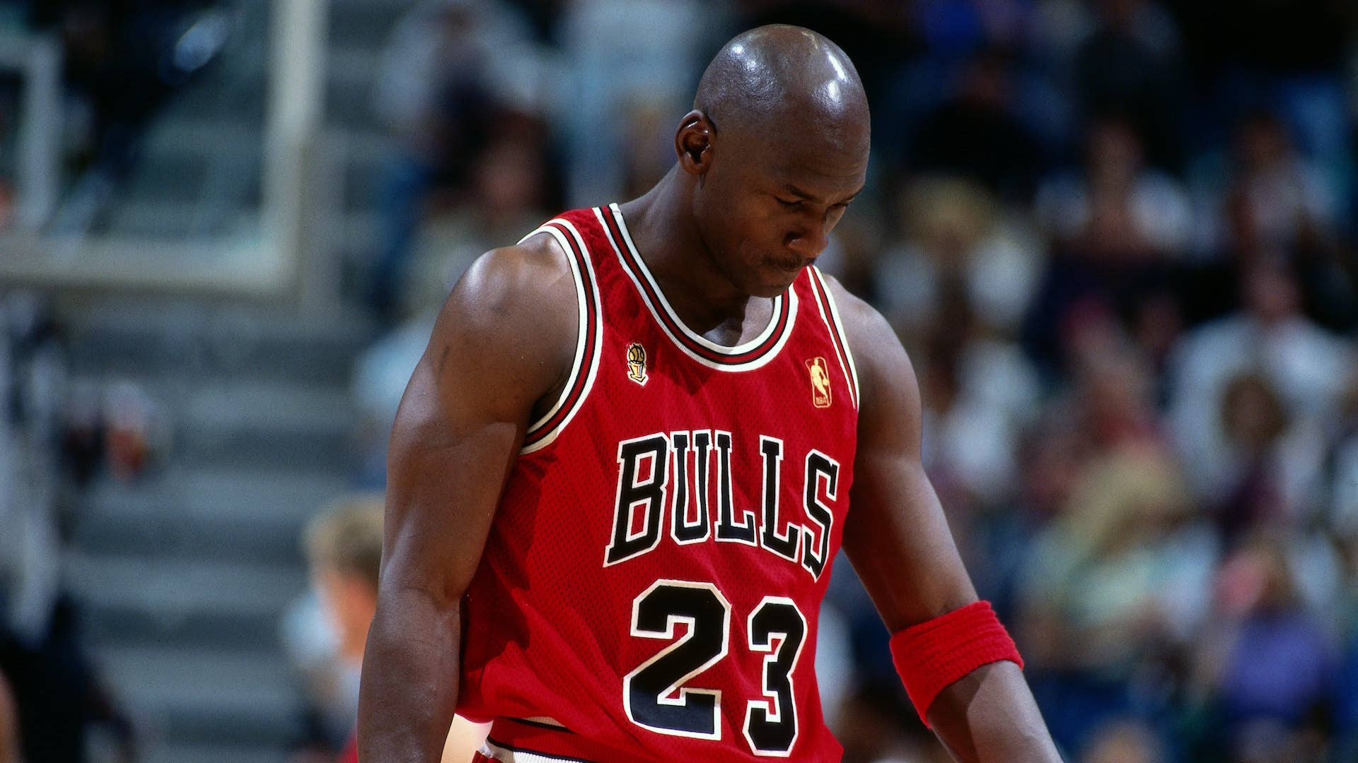Michael Jordan walks off the court during Game Five of the 1997 NBA Finals.
