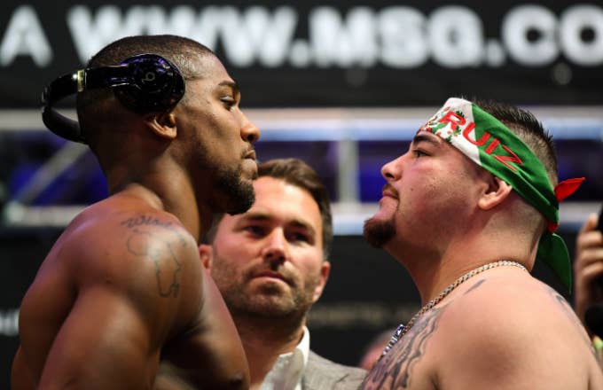 Anthony Joshua and Andy Ruiz Jr after weighing in at Madison Square Garden