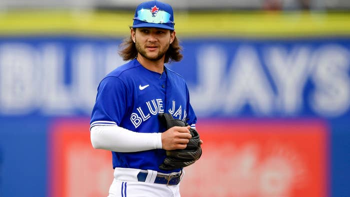 Bo Bichette of the Toronto Blue Jays looks on prior to game