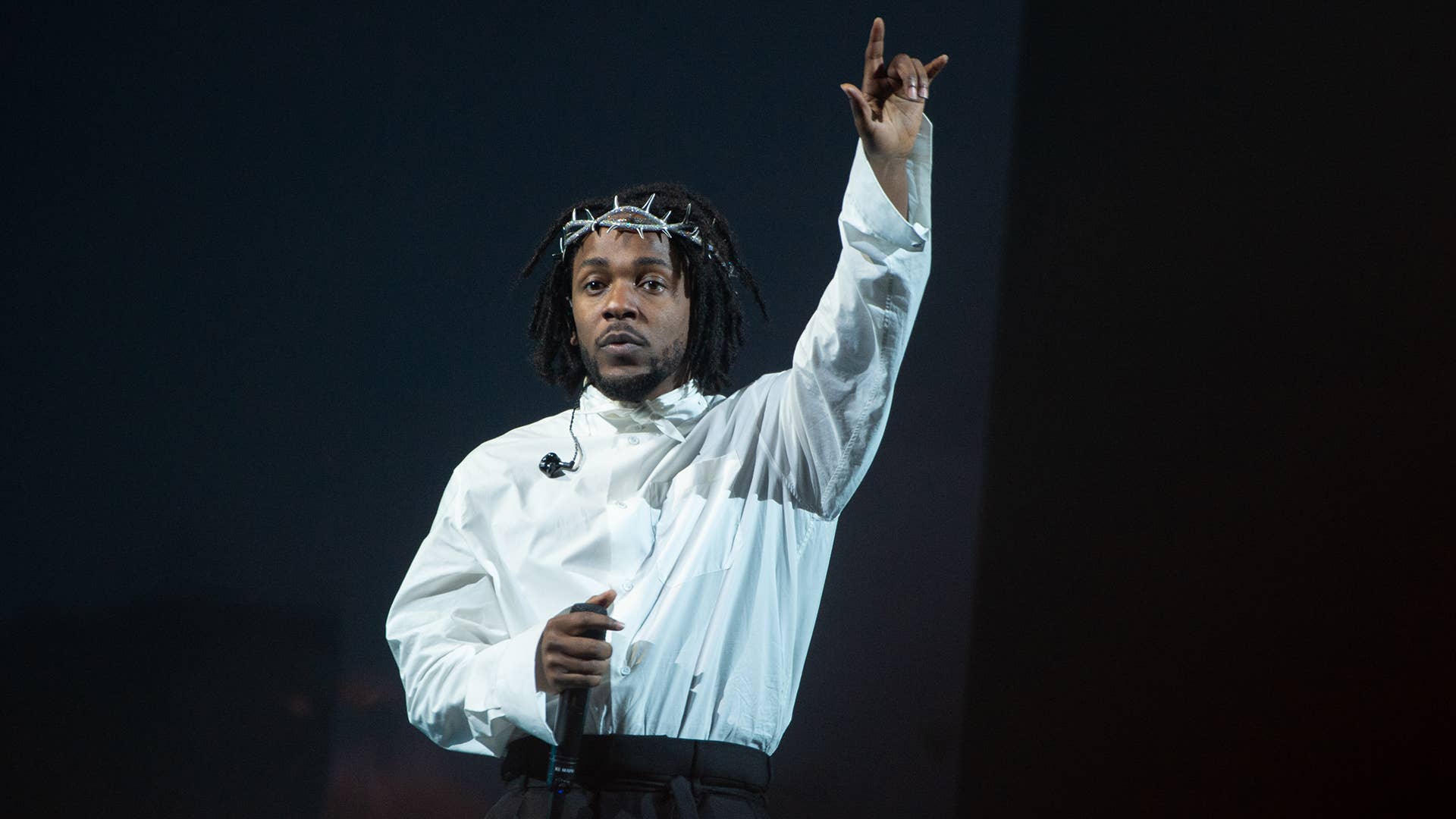 Kendrick Lamar performs on the Pyramid stage during day five of Glastonbury Festival