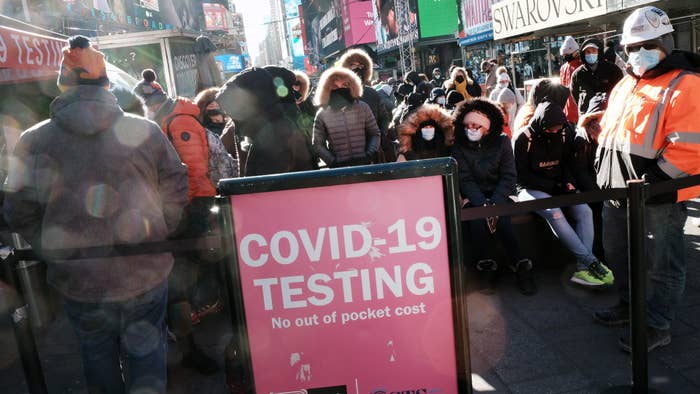 New Yorkers stand in line to undergo Covid testing.