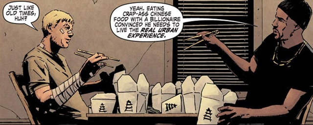 Iron Fist and Luke Cage eating Chinese food