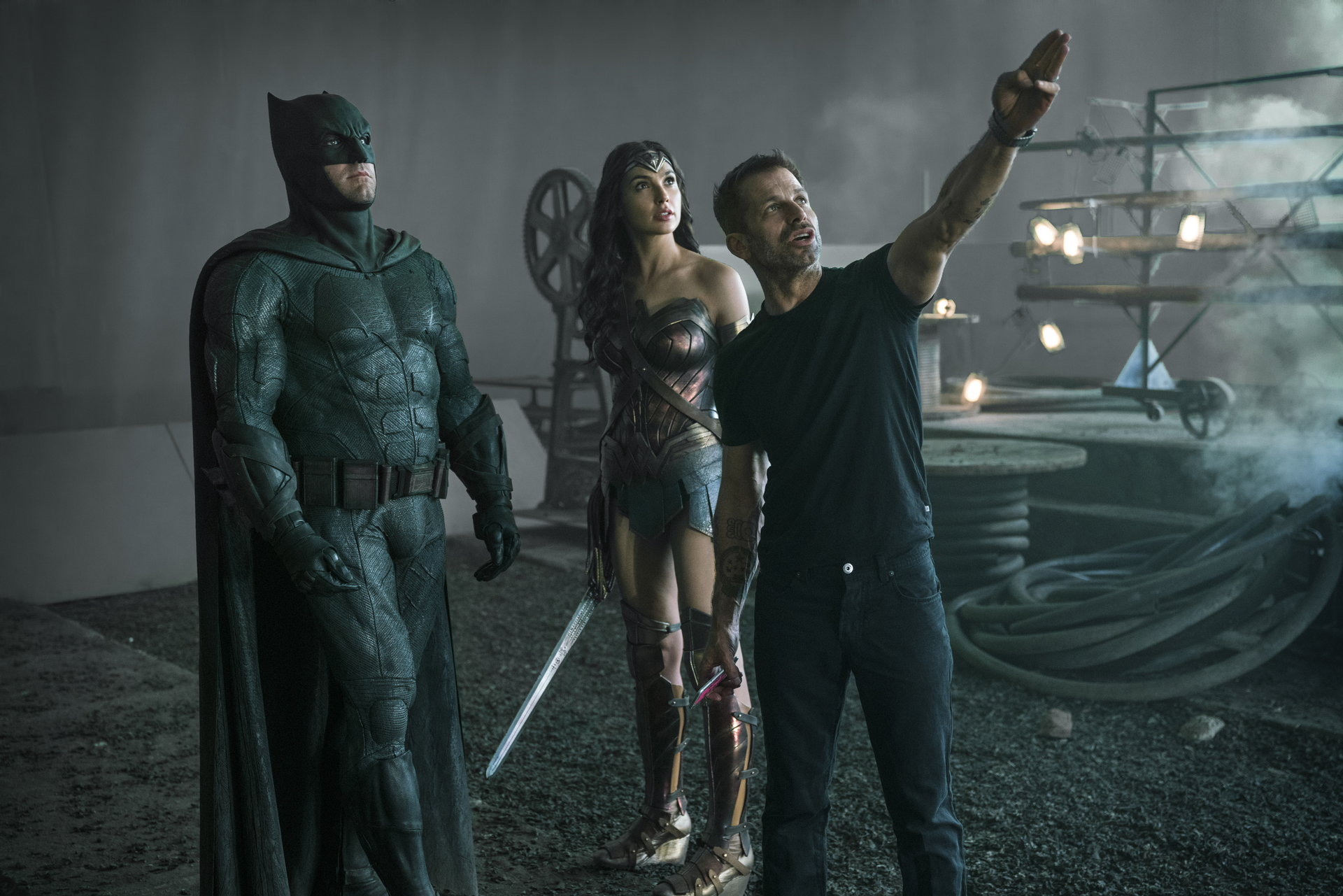 Ben Affleck, Gal Gadot, and Zack Snyder working on Zack Snyder&#x27;s Justice League