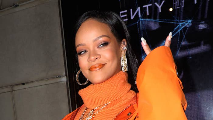 Rihanna is seen outside Bergdorf Goodman arriving at a Fenty event