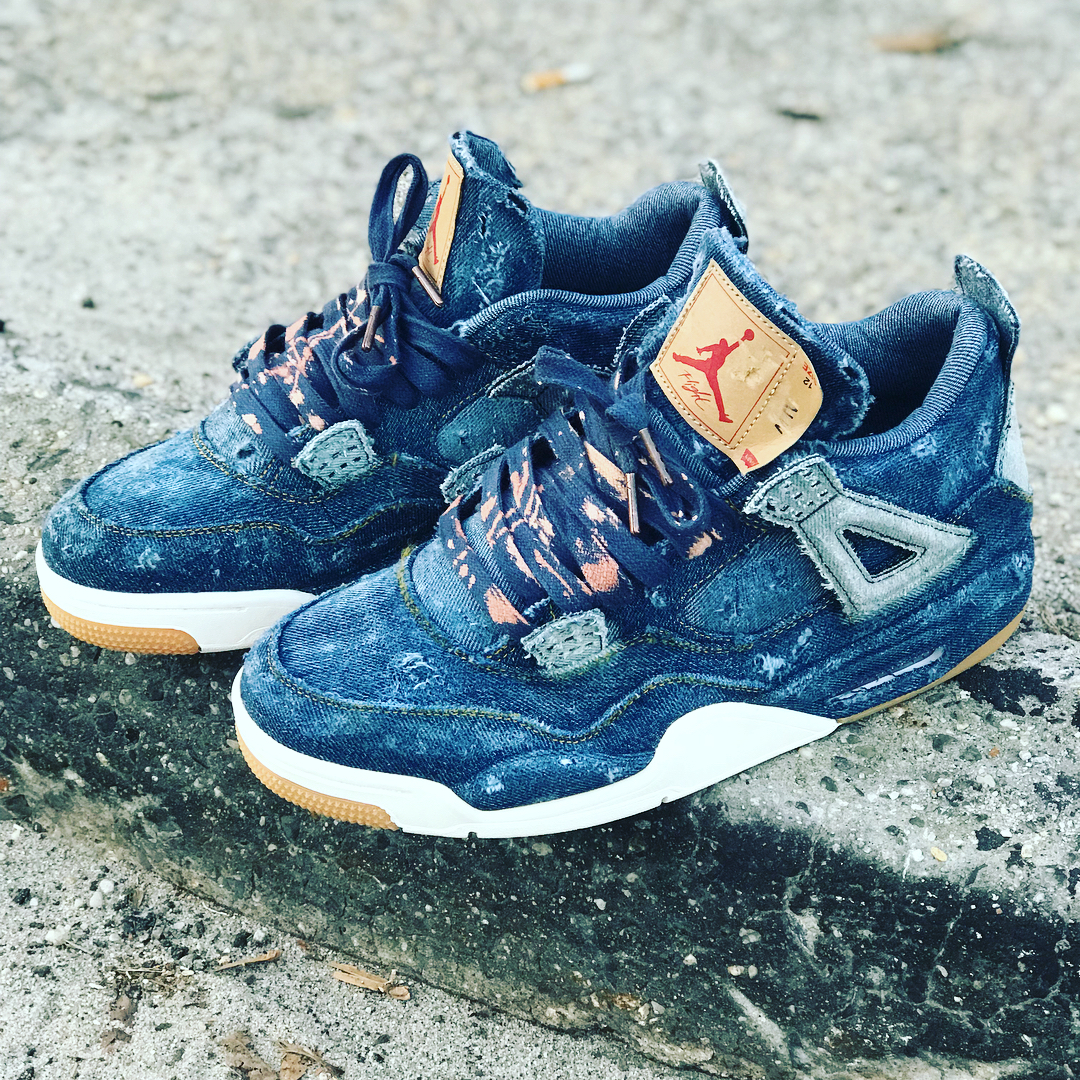 Levi&#x27;s x Air Jordan 4 Distressed &amp; Bleached Laces Custom by Andres Munoz