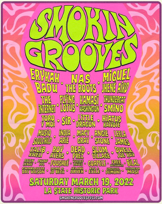 A flyer for the Smokin Grooves festival is shown