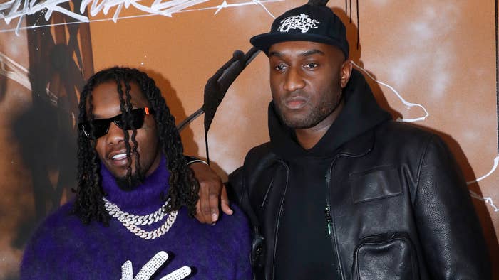 Rapper Offset and Stylist Virgil Abloh pose after the Louis Vuitton Menswear show.