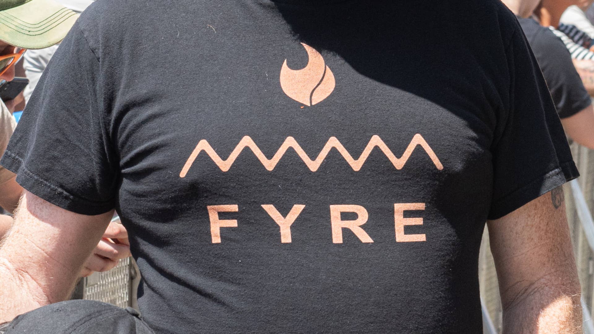 An attendee wears a Fyre shirt during BottleRock Napa Valley at Napa Valley Expo.