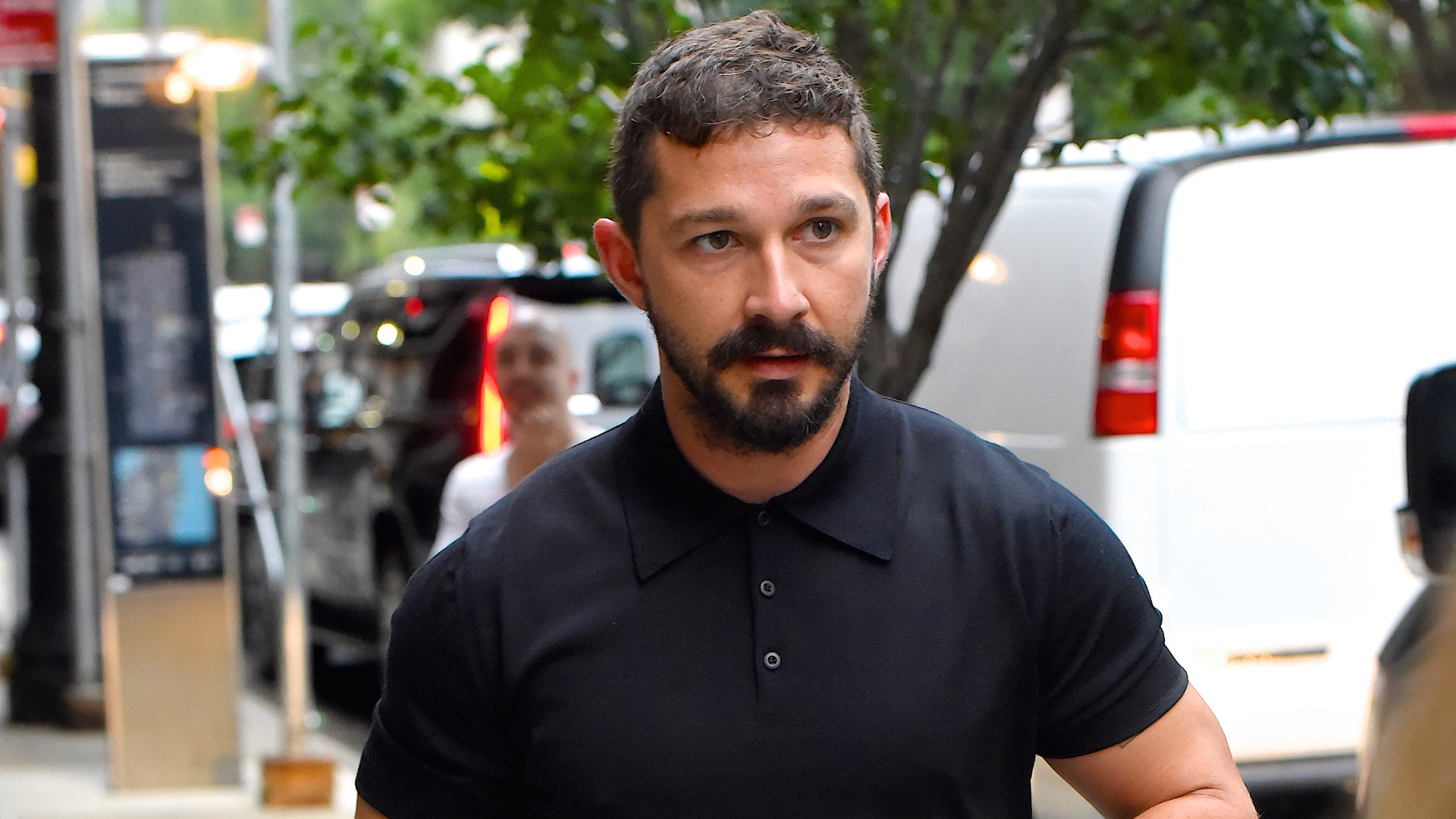 Shia LaBeouf is pictured outside in a city