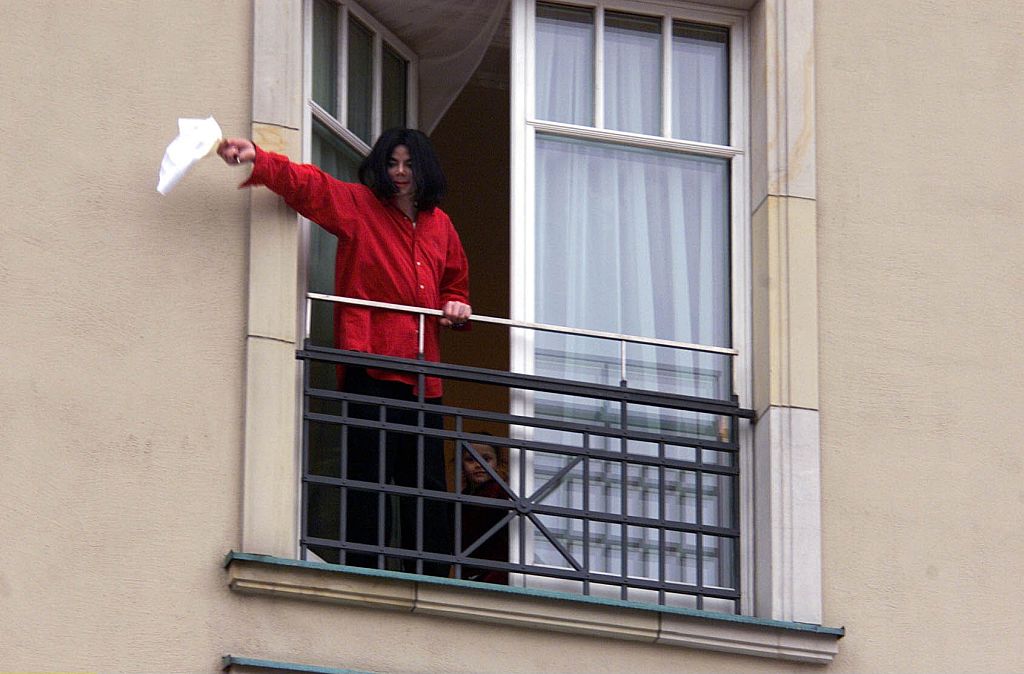 Michael Jackson on a balcony