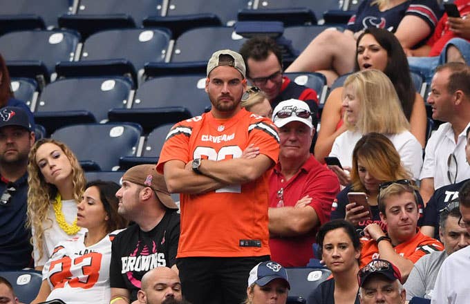 A displeased Browns fan reacts during the 4th quarter of their game against Houston.
