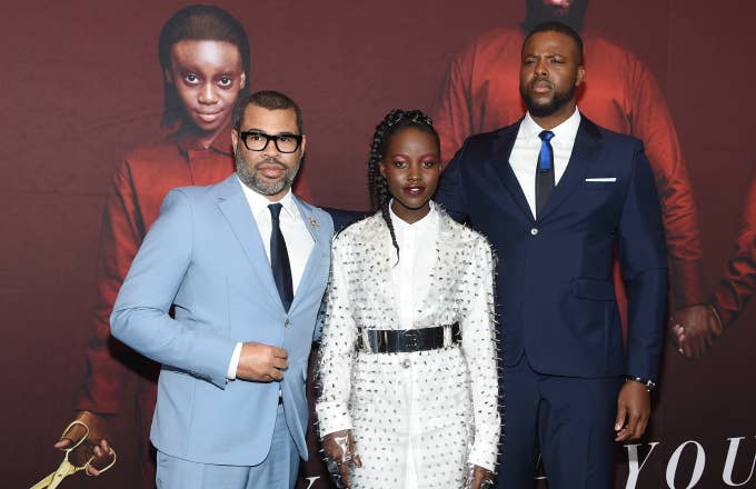 Jordan Peele, Lupita Nyong'o and Winston Duke attend the 'US' premiere