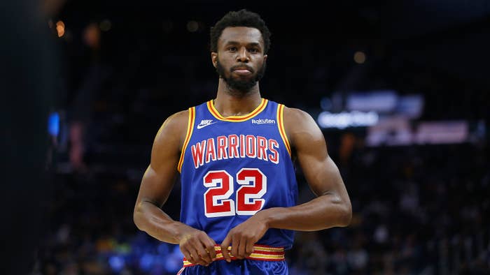 Andrew Wiggins looks on during an NBA game.