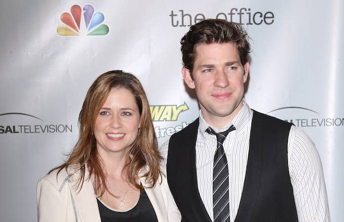 Jenna Fischer and John Krasinski arrive at "The Office" series finale wrap party.