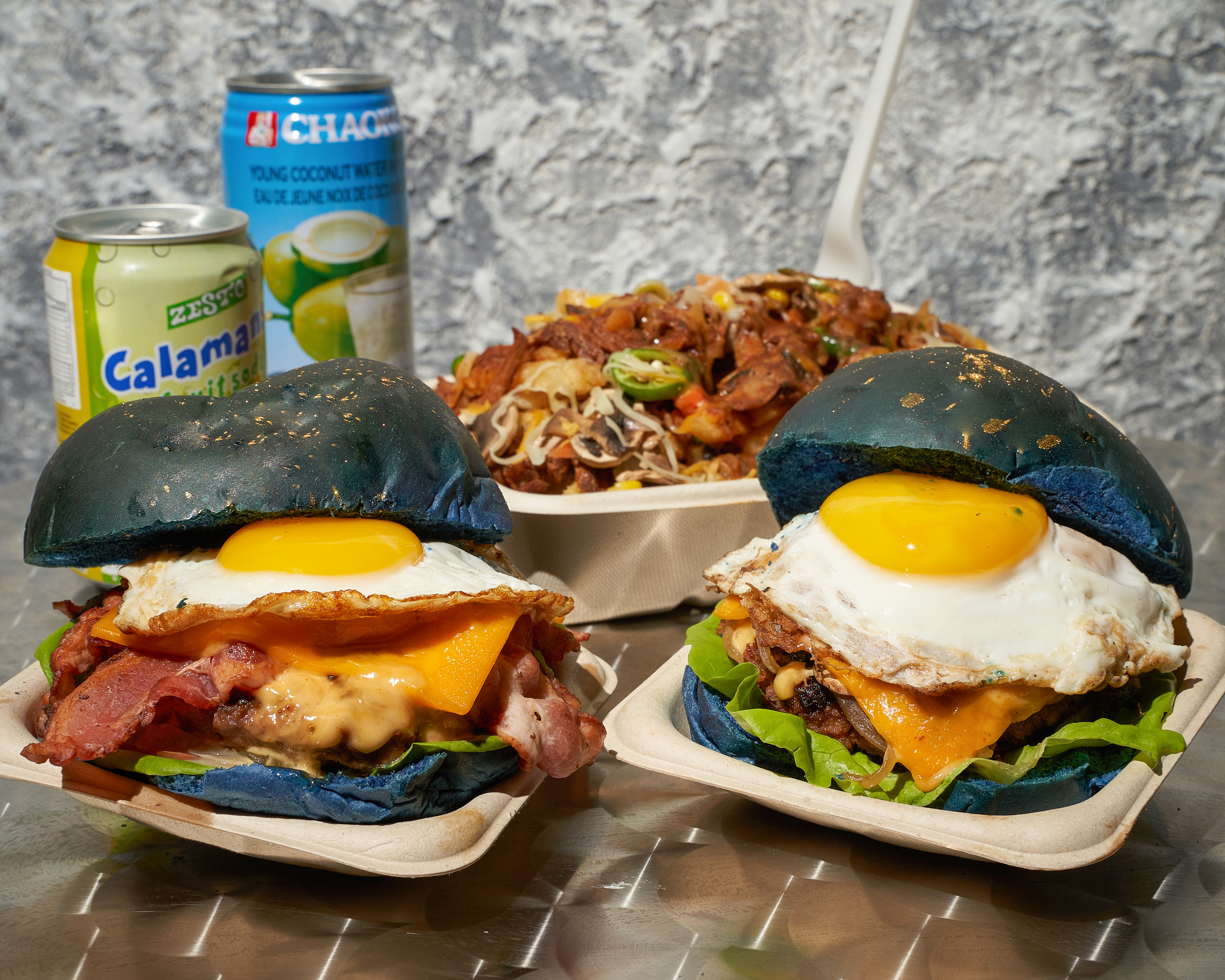 Two Hungry Moon burgers with eggs