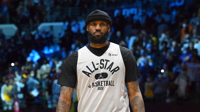 LeBron James #6 of Team LeBron walks on the court during the NBA All-Star practice