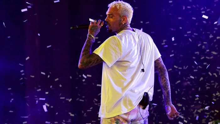 Chris Brown is seen performing for fans