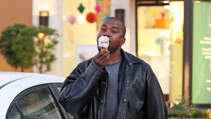 Kanye West is seen eating an ice cream cone