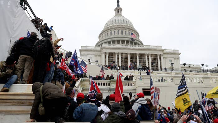 Protesters gather outside the U.S. Capitol Building.
