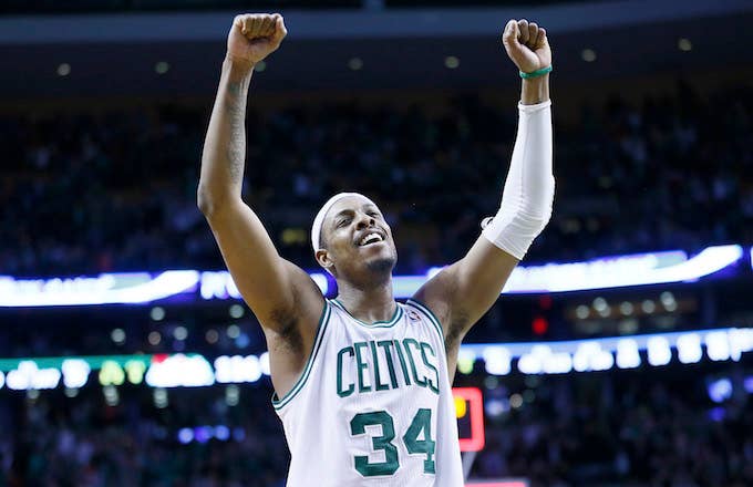 Paul Pierce celebrates win after Celtics 118 114 3OT victory over the Denver Nuggets.