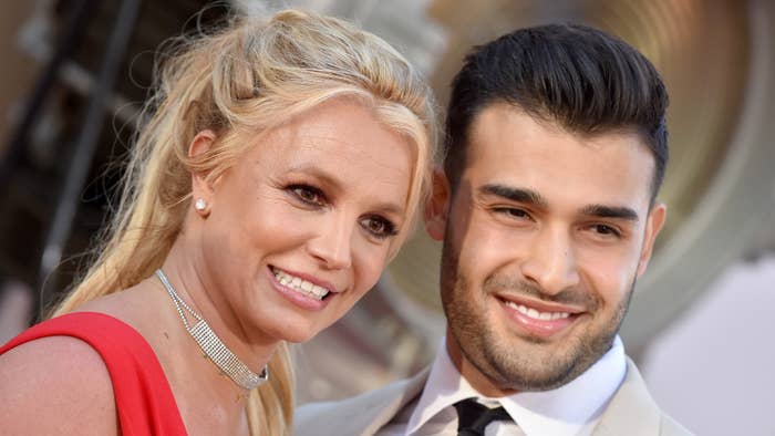Britney Spears and Sam Asghari attend Sony Pictures&#x27; &quot;Once Upon a Time ... in Hollywood&quot; Los Angeles Premiere.