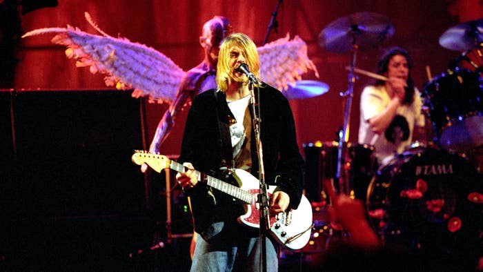 Kurt Cobain and Dave Grohl of Nirvana during MTV Live and Loud: Nirvana Performs Live