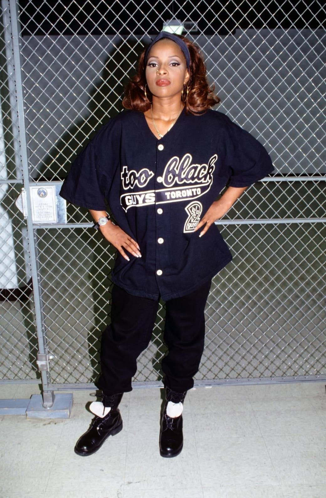 Mary J. Blige in a Too Black Guys jersey