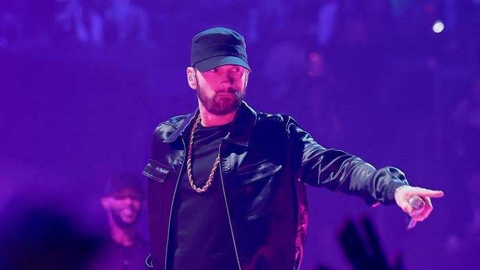 Eminem performs onstage at the 2022 MTV VMAs at Prudential Center