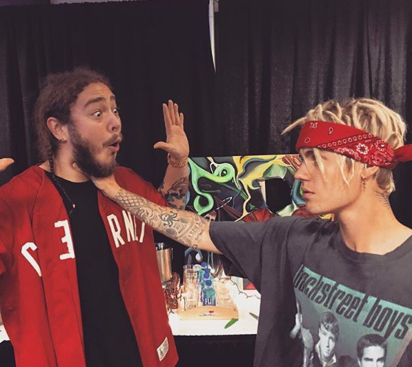 This is Post Malone and Justin Bieber hanging out.