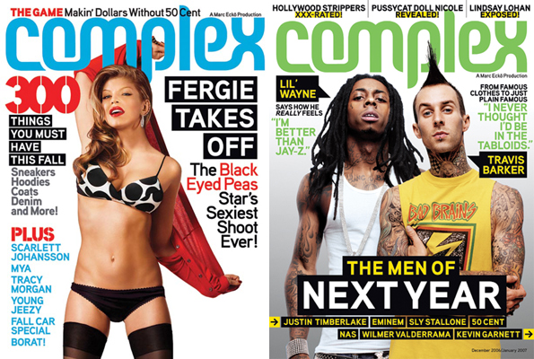 2 Complex Magazine Covers side by side, Fergie (October/November 2006); Lil Wayne &amp; Travis Barker (December 2006/January 2007)