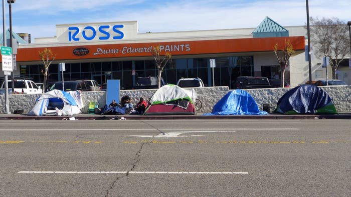 Homeless encampment in Hollywood, California on January 28, 2020.