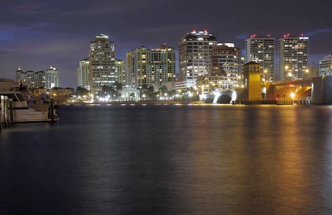 West Palm Beach city skyline at night.
